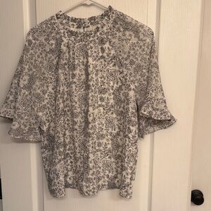 LOFT Black and White Floral Blouse
